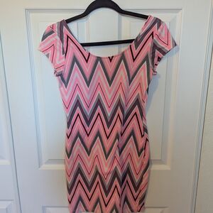 Charlotte Russe Pink and Gray Zigzag Mini Dress